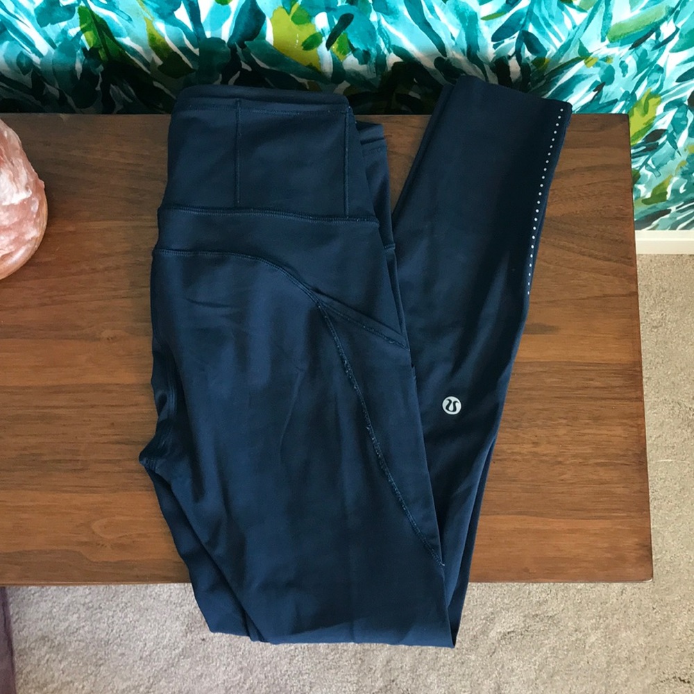 Blue Lululemon Fast and Free high rise leggings